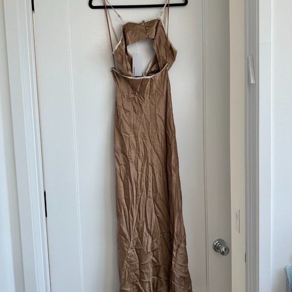 NWT Reformation Poppies Silk Cut-out Maxi Slip Dress 6 Croissant Deep - Picture 9 of 10